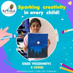 We spark creativity in every child, like 8-year-old Sree Vaishnavi with her beautiful painting of a moonlit night sky.