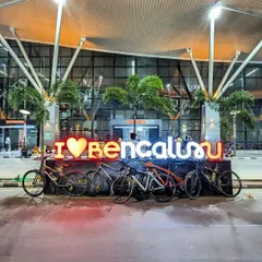 Our cycle stack in front of the 'I ❤️ Bengaluru' sign. Our bikes are more than just transport; they are our ticket to adventure and a symbol of our shared passion for urban exploration.