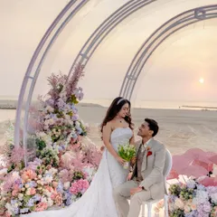 From the soft ocean breeze to the golden hues of the sunset, Bahrain provided an unforgettable setting for Arnav and Anushree’s engagement. We planned this celebration with love in a place that feels like home to us.