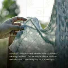 The name Bandhani comes from the Sanskrit word "bandhana," meaning "to bind." This image shows the delicate, almost translucent quality of a dyed fabric, blending tradition and artistry.