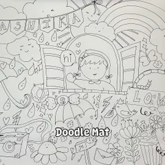 The preparation for a party is part of the magic. This is a custom doodle mat we designed for a Monsoon-themed birthday, ready to be filled with color by the party guests.