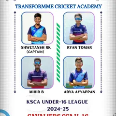 Announcing our players selected for the Cavaliers CCA U-16 team for the KSCA league, with our student Shwetansh RK as captain.