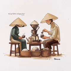 An illustration capturing the essence of Vietnamese coffee culture. I enjoy creating detailed scenes that tell a cultural story, perfect for editorial use or as a unique piece of travel art.
