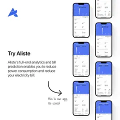 Our app is the command center for your smart property. This image displays the detailed analytics screens that allow you to monitor power consumption for each appliance, predict bills, and identify opportunities for more savings.