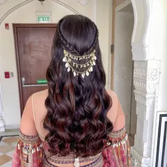 Your hair can be your most stunning accessory, especially for a big event. I created this royal, elegant hairstyle using extensions to add volume and length, allowing for this intricate braided look with beautiful hair jewelry. It’s perfect for a bride or any formal occasion.