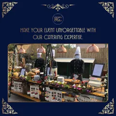 Our chefs at a beautifully arranged live station, ready to serve guests. The setup includes fresh ingredients and multiple cooking surfaces to ensure efficient and high-quality service during peak event times.