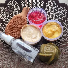 A small collection of products perfect for a home pedicure or spa treatment. This includes a foot file, a gentle soap, and some of my handmade gels and sprays.