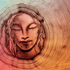 'Circles'. A finished piece from a live sand art performance. The woman's face, enclosed in circles, represents inner peace and contemplation amidst the chaos of the world.