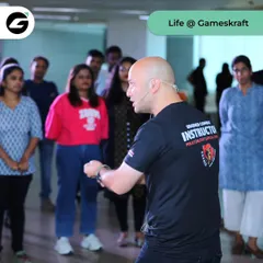 During a corporate session at Gameskraft, I explain the principles of situational awareness. The goal is to teach employees how to identify and de-escalate potential threats before they turn physical, a crucial skill for personal and workplace safety.