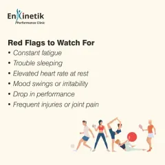 Watch for these red flags of overtraining: constant fatigue, trouble sleeping, elevated resting heart rate, mood swings, a drop in performance, and frequent injuries or joint pain.