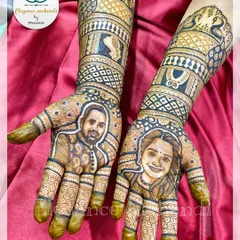 I love capturing your likeness in henna. This was my first ever bride and groom portrait mehendi, and seeing the bride's happy face made all the detailed work worth it.
