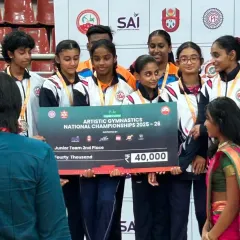 This is what teamwork and dedication look like. Our junior team proudly accepting their 2nd place prize at the Artistic Gymnastics National Championships, a testament to our program's ability to build cohesive, high-performing teams.