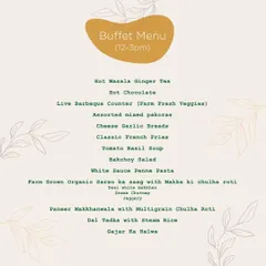 A look at our extensive buffet menu, featuring a mix of continental dishes like pasta and garlic bread, and traditional Indian food like Sarso ka Saag.