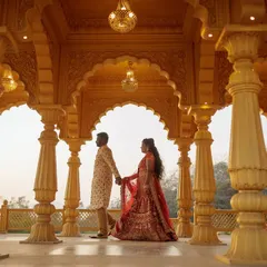 In the grandeur of a palace corridor, this couple shares a quiet moment. I use architectural elements and natural light to create regal, elegant couple portraits that feel both grand and personal.