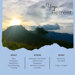 This is an invitation to our 5-day yoga retreat at the Anjanagiri Tea Estate, a space to slow down and journey inward. The program includes a blend of yoga, pranayama, meditation, sound healing, and trekking, designed to bring peace and clarity.