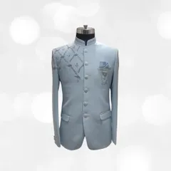 Our exclusive Jodhpuri collection redefines sophistication. This powder blue Jodhpuri suit with delicate silver embroidery is a perfect example of modern royal attire.