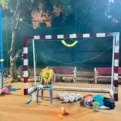 The calm before the storm. A traditional puja ceremony to bless the new handball equipment and mark a fresh start for our team.
