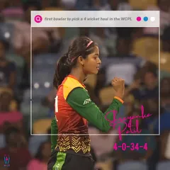 Making an immediate impact on the international stage. Shreyanka Patil took a 4-wicket haul in just her second match in the WCPL, proving her skills translate to any condition.