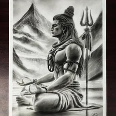 A realistic drawing of Lord Shiva in meditation. Creating a calm and powerful atmosphere through shading and composition is a key lesson in my spiritual art sessions.