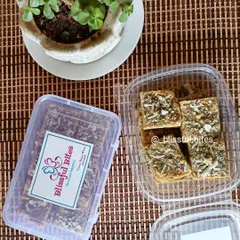 My Gur Paapdi, packed and ready for delivery. This traditional sweet travels well and makes for a wonderful taste of home.