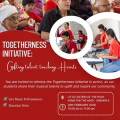 Music is about more than just notes; it's about connecting with people. Our 'Togetherness Initiative' gives students the chance to share their talent and bring joy to others, like in this upcoming performance at a local home for the aged.