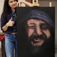 I call this one "Smile, on the face of misery!". It took four weeks of intense work to complete, and it's one of my favorite character studies. It shows my passion for capturing raw, powerful expressions and creating truly unique, expressive portraits.