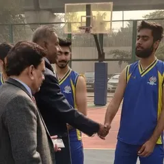 As a guest of honour at the North Zone Inter-University Men's Basketball Championship at Jamia University, I had the pleasure of meeting the players before the game. It is important to encourage university-level athletes.