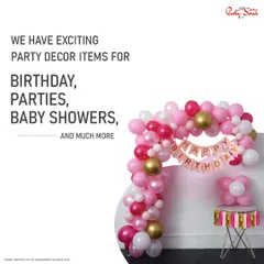 I have a wide range of party decor items available for birthdays, baby showers, and more. This graphic highlights a classic pink and gold balloon arch, a popular choice for many celebrations.