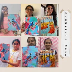 More proud students showing off their finished acrylic paintings. It's wonderful to see each unique interpretation of the same subject.