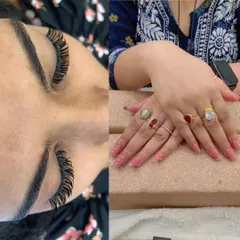A happy client showing off her new hybrid eyelash extensions and a fresh set of glitter nail extensions. I love providing a complete pampering experience from lashes to nails.