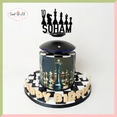 For the thinkers and strategists, this chess-themed cake was a special challenge. It features a realistic edible chessboard base and a unique levitating topper with custom chess pieces, showcasing my ability to incorporate technical elements and personal hobbies into a one-of-a-kind design.