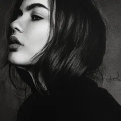 A dramatic and moody portrait in charcoal by Ayush Agnihotri. The deep blacks and subtle highlights create a sense of depth and mystery, demonstrating the expressive power of the medium.