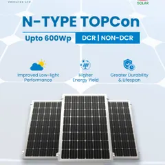 This graphic highlights the key advantages of our N-Type TOPCon panels. They provide improved low-light performance and higher energy yield, ensuring greater durability and a longer lifespan for your solar project.