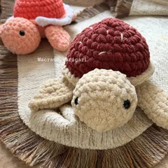 Here are two of our fruit-inspired turtles, one with a tomato-like shell and another with a rich, textured brown shell. We love experimenting with different colors and designs.