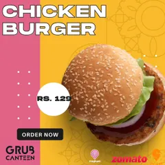 Our Chicken Burger features a juicy, seasoned patty with fresh lettuce and onion in a soft, sesame-seed bun. It's a simple yet satisfying choice for a quick meal.