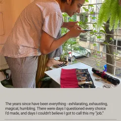 The journey has been exhilarating and exhausting. There were days I questioned every choice. This candid shot of me working from home captures the reality of building a business.