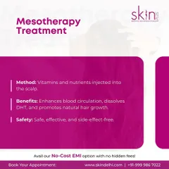 Here are the core details of my Mesotherapy treatment. I inject a solution of vitamins and nutrients into the scalp to enhance blood circulation, dissolve excess DHT, and promote natural, side-effect-free hair growth.