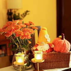 The 'ber' months bring the best colours. This autumn tablescape features my handmade pumpkins and a gnome, all in warm, cozy hues.