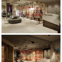 Another render-to-reality comparison, showcasing the overall store layout, lighting plan, and atmospheric design from concept to completion.
