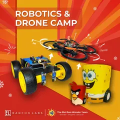 Get ready for the future with our Robotics and Drone Camp. This flyer highlights our exciting STEAM program, held in collaboration with Rancho Labs and an IIT Delhi-backed organization, where kids in grades 2 to 12 can build and innovate.