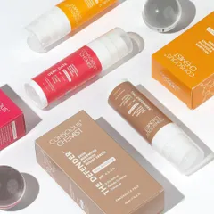 We love a clean, organized flatlay. This shot uses hard light to create crisp shadows, showcasing the brand's range of serums and packaging in a way that feels both scientific and aesthetically pleasing.