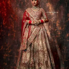 Another angle of this stunning traditional bridal look, emphasizing the drape of the dupatta and the complete ensemble's grandeur.