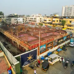 This aerial view focuses on the formwork and rebar layout of the construction project. Our high-resolution drone images provide technical details crucial for engineering and architectural review.