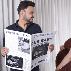 "Extra, extra, read all about it!" Our custom "The Baby Post" newspaper prop is a fun and unique way for couples to announce their pregnancy.