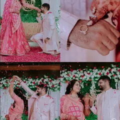 A collage capturing the key moments of an engagement, from the proposal to the ring exchange and the happy celebration.