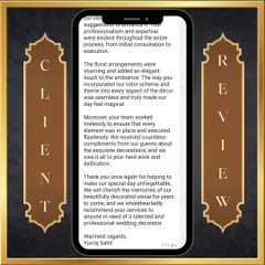 The second part of a wonderful client review, highlighting how my team's hard work made their special day unforgettable.