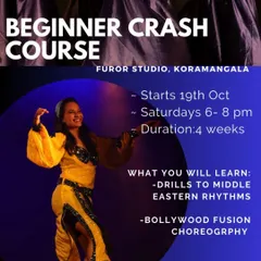 Our beginner crash course is the perfect way to dive into belly dance. This 4 week program covers essential drills and a complete Bollywood fusion choreography, available both in our Koramangala studio and online.