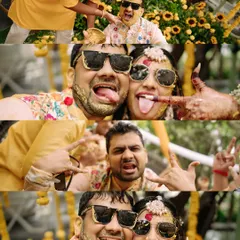 A collage of pure, unadulterated fun at a Haldi ceremony. We are there to capture every playful and messy moment.