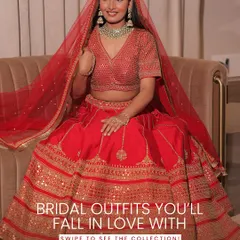 Fall in love with your bridal look. This red lehenga with a sparkling blouse and delicate net dupatta is perfect for the modern bride who loves a touch of tradition.