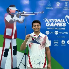 A proud moment for our academy as our shooter Niraj Kumar of the Indian Navy showcases his medal at the 37th National Games in Goa. His performance in the 50m 3p event was a display of pure class.